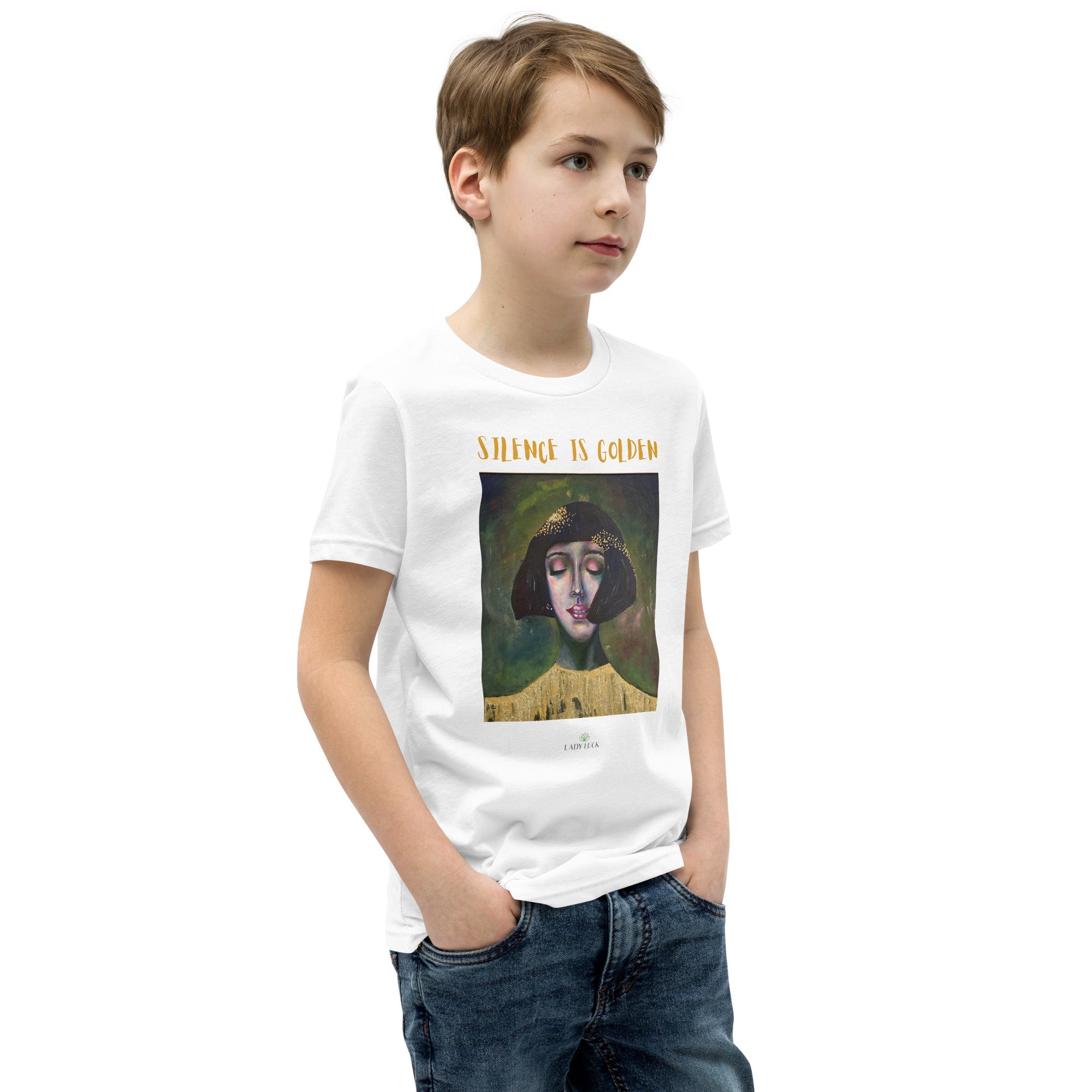 #tshirt_ilovemylife# #tshirt# #tsärk# #artonproducts# #kannakunsti# #kott# #termopudel# #art_sYouth Short Sleeve T-Shirt SILENCE IS GOLDEN#product_type