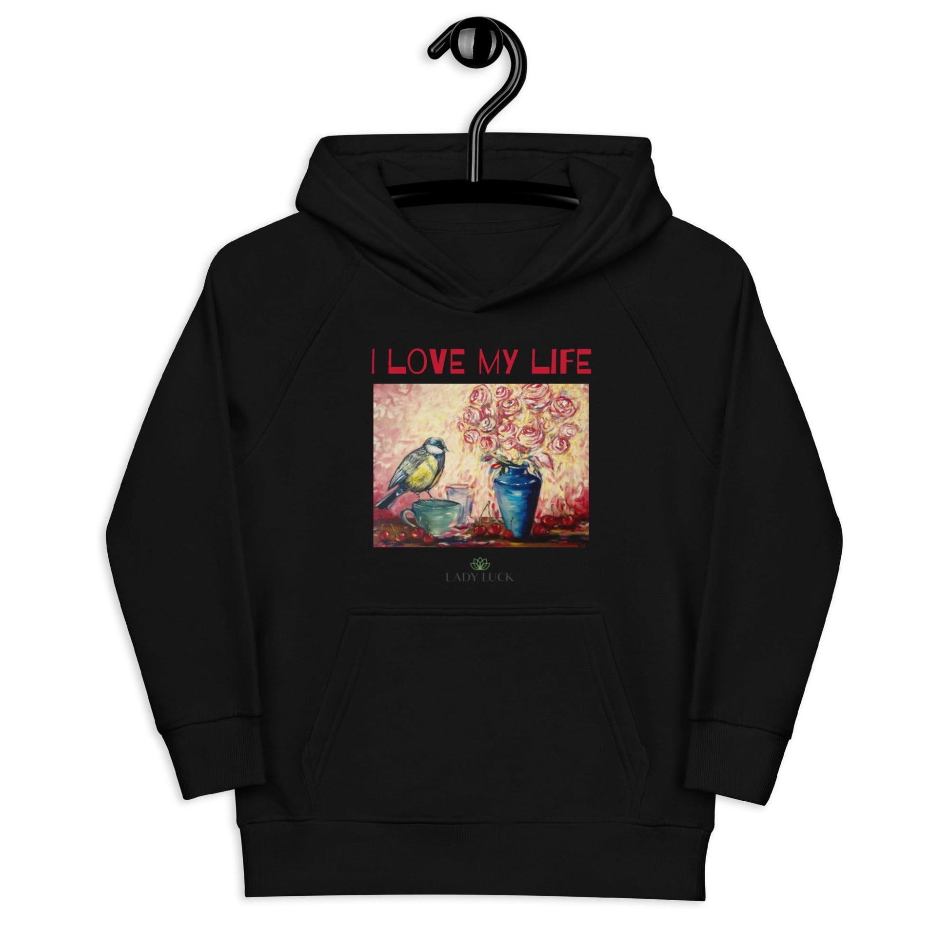 #tshirt_ilovemylife# #tshirt# #tsärk# #artonproducts# #kannakunsti# #kott# #termopudel# #art_sKids eco hoodie I LOVE MY LIFE#product_type